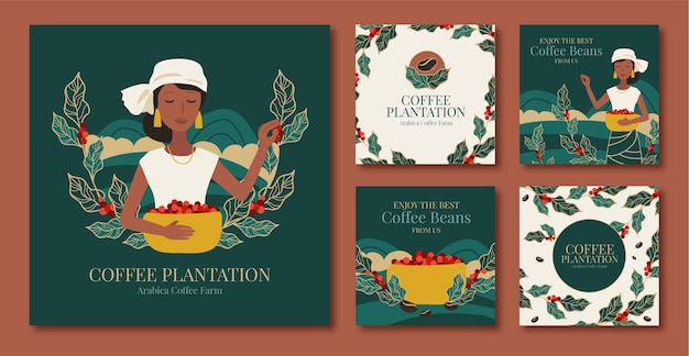 Post di instagram della piantagione di caffè disegnato a mano