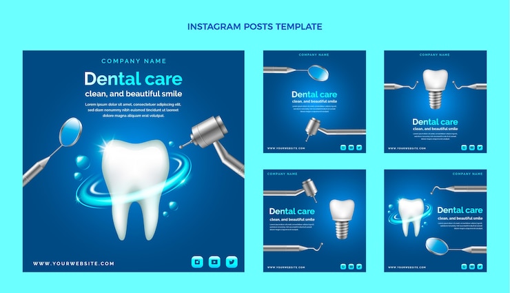 Vettore gratuito post di instagram di clinica dentale realistici