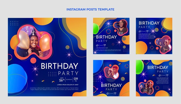 Vettore gratuito post di instagram di compleanno colorato sfumato