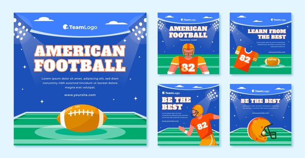 Post di instagram di football americano di design piatto