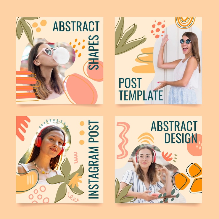 Vettore gratuito post di instagram di forme astratte di design piatto disegnato a mano