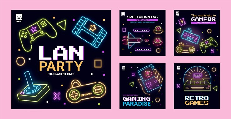 Vettore gratuito post di instagram di gioco al neon disegnati a mano