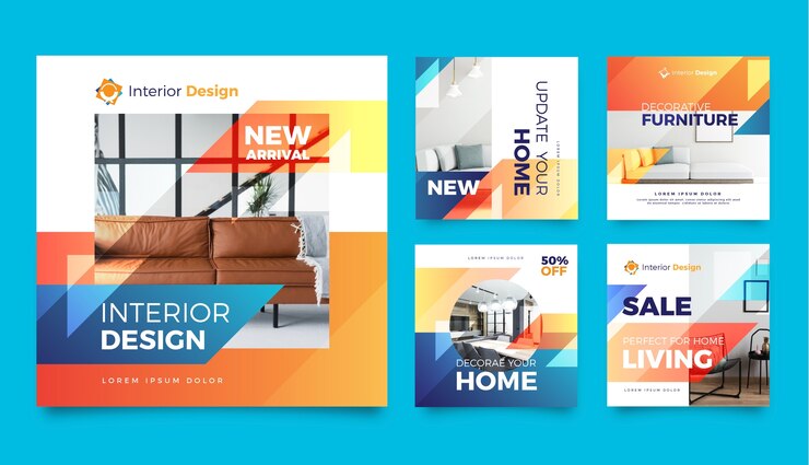 Vettore gratuito post di instagram di interior design sfumato
