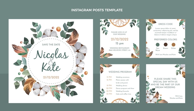 Post di instagram di matrimonio boho ad acquerello