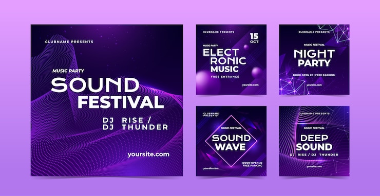 Vettore gratuito post di instagram di musica elettronica sfumati