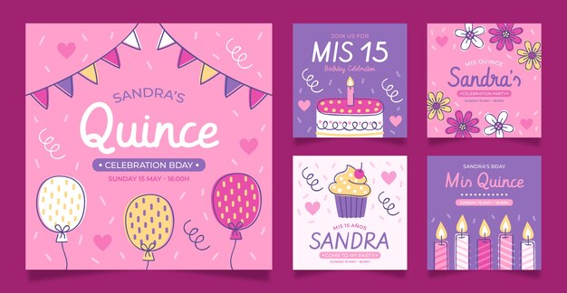 Post di instagram di quinceañera disegnati a mano