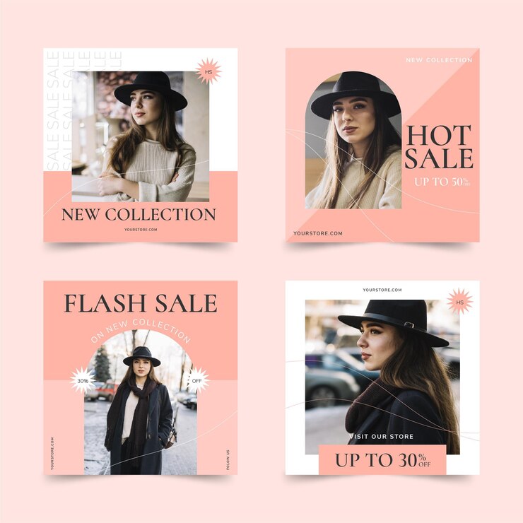 Vettore gratuito post di instagram di vendita di design piatto con foto