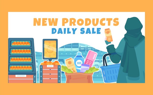 Post facebook di vendita supermercato disegnato a mano