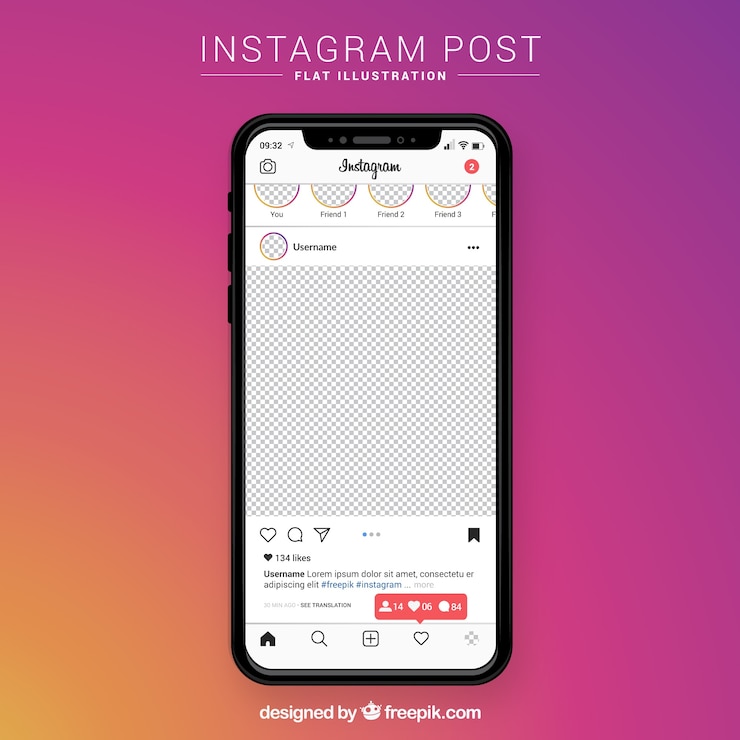 Vettore gratuito post instagram con sfondo trasparente