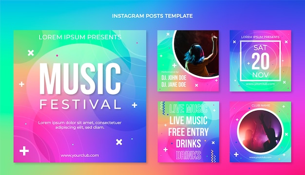 Post instagram del festival musicale colorato sfumato