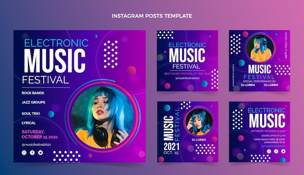 Post instagram del festival musicale colorato sfumato