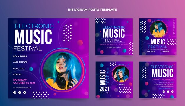 Post instagram del festival musicale colorato sfumato