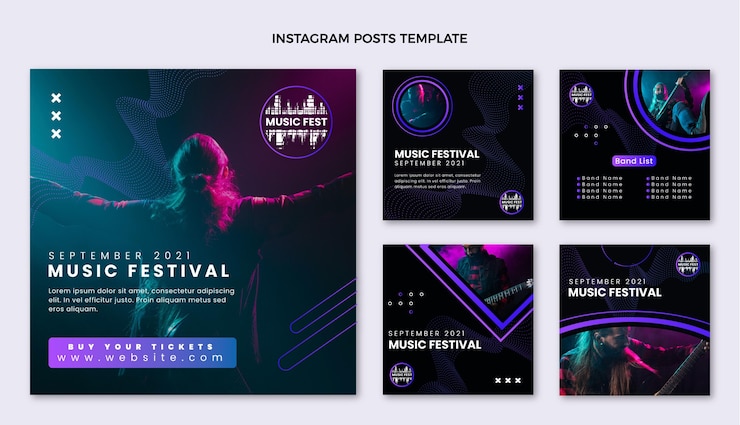 Vettore gratuito post instagram del festival musicale sfumato