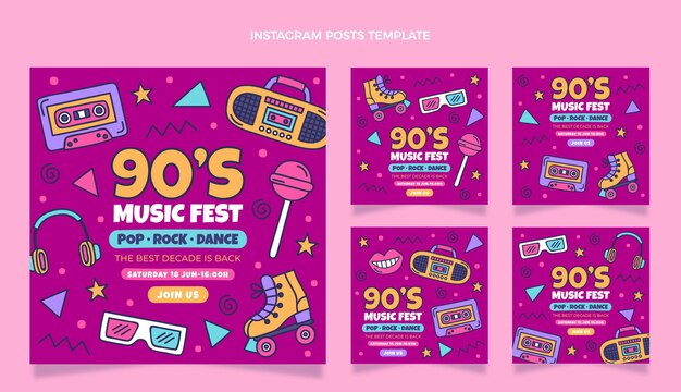 Post instagram festival musicale anni '90 disegnato a mano