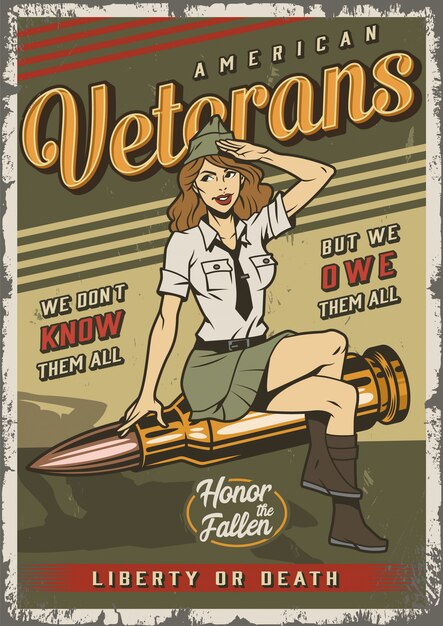Poster colorato marino vintage con pin up girl