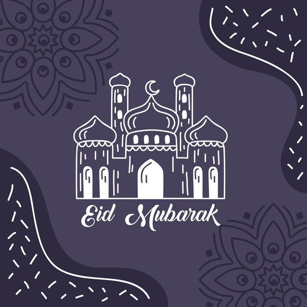 poster con lettere eid mubarak con moschea