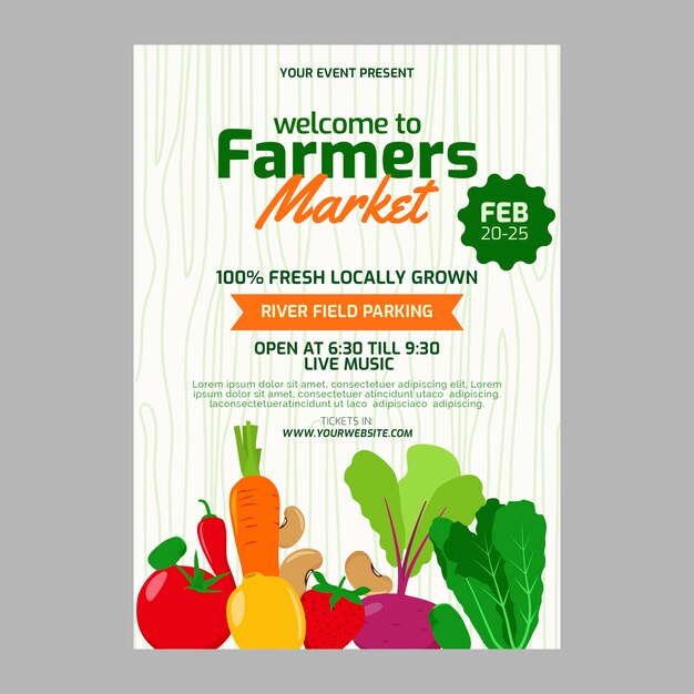 Poster del mercato degli agricoltori di design piatto