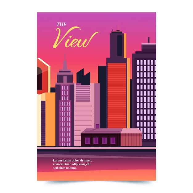 Poster di architettura piatta disegnato a mano di edifici