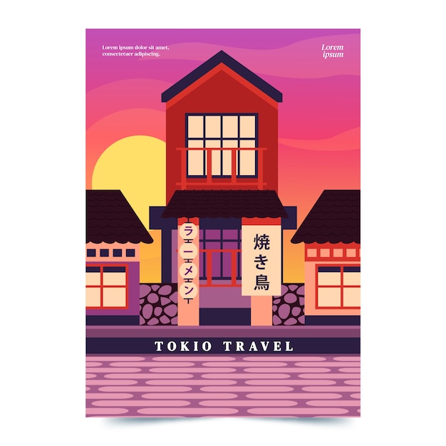 Poster di architettura piatta disegnato a mano di edifici