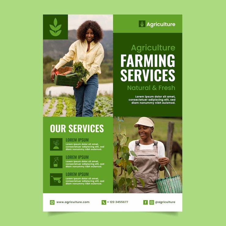 Vettore gratuito poster di azienda agricola a disegno piatto