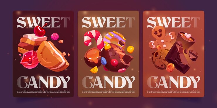 Vettore gratuito poster di cartoni animati di caramelle dolci con dolci da forno