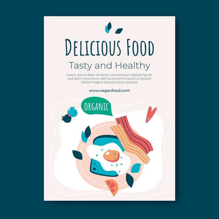 Vettore gratuito poster di cibo delizioso design piatto