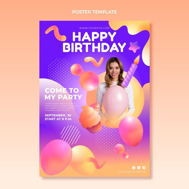 Poster di compleanno fluido astratto sfumato