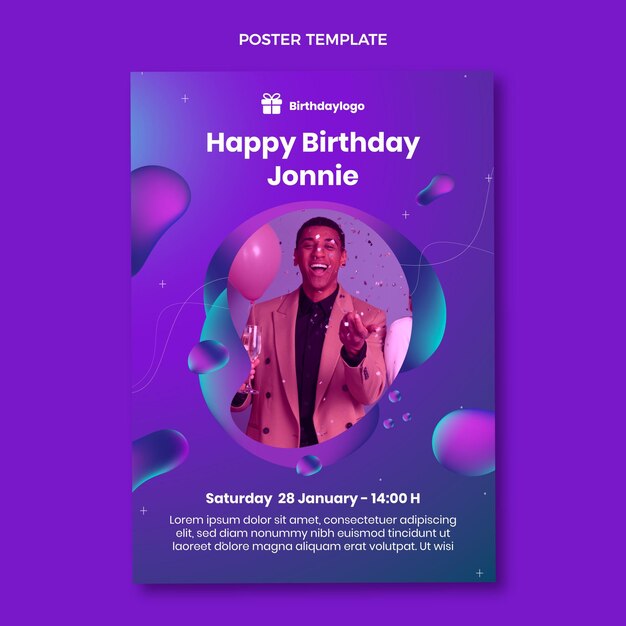 Poster di compleanno fluido astratto sfumato