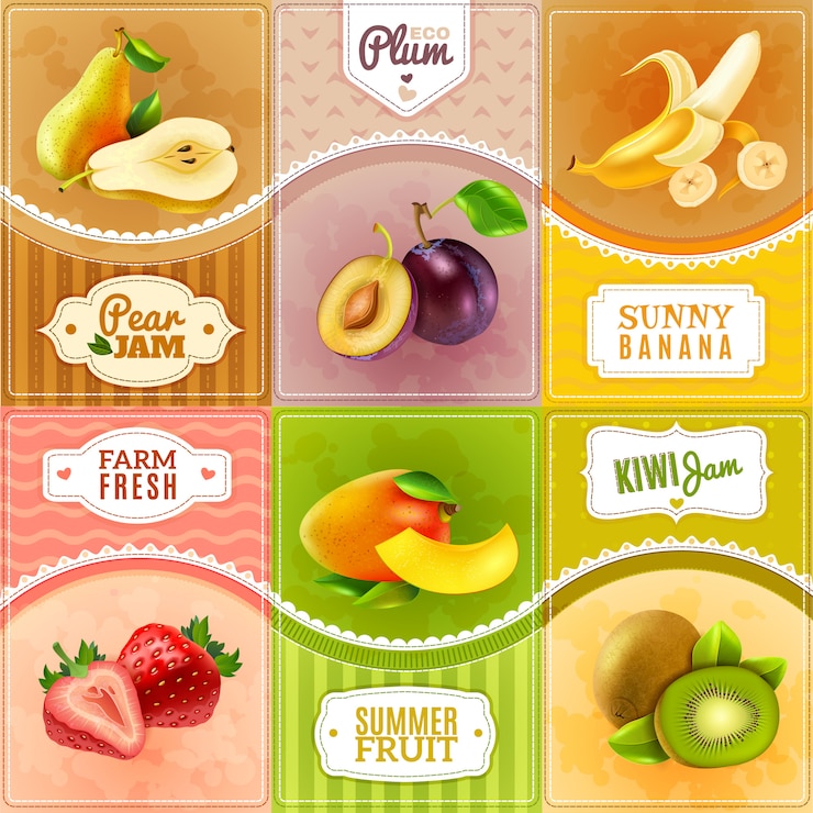 Vettore gratuito poster di composizione icone piane di frutti frutti