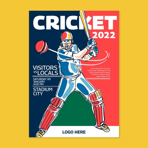 Poster di cricket ipl disegnato a mano