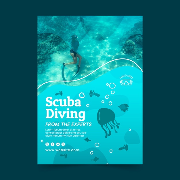 Poster di immersioni subacquee design piatto