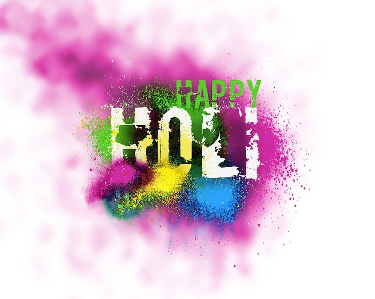 Vettore gratuito poster di lettere calligrafiche colorate holi. carattere scritto a mano colorato con schizzi di vernice/inchiostro.