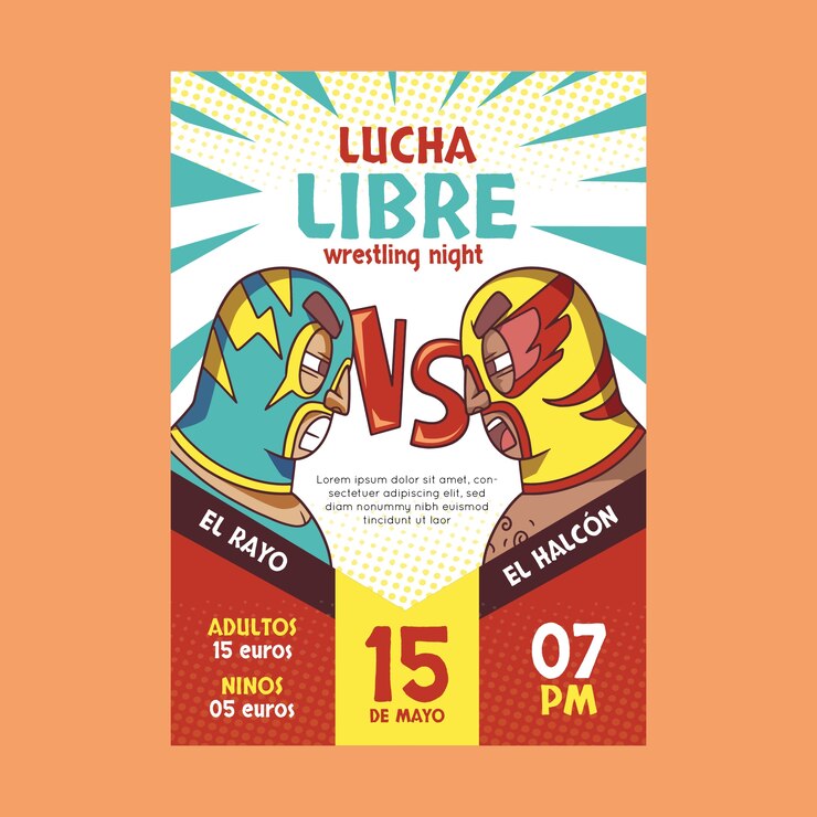 Vettore gratuito poster di lottatore messicano disegnato a mano