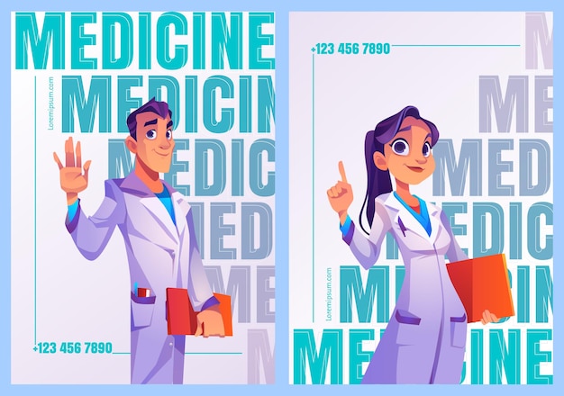 Poster di medicina con medici in uniforme professionale