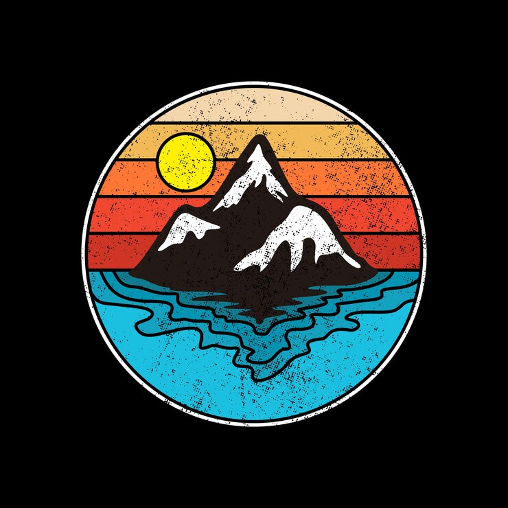 Vettore gratuito poster di montagna retrò vintage con texture grunge per t-shirt e altri usi
