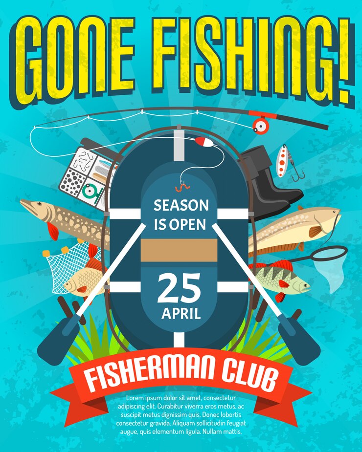Vettore gratuito poster di pesca con data di apertura della stagione
