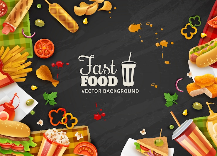 Vettore gratuito poster di sfondo nero fast food