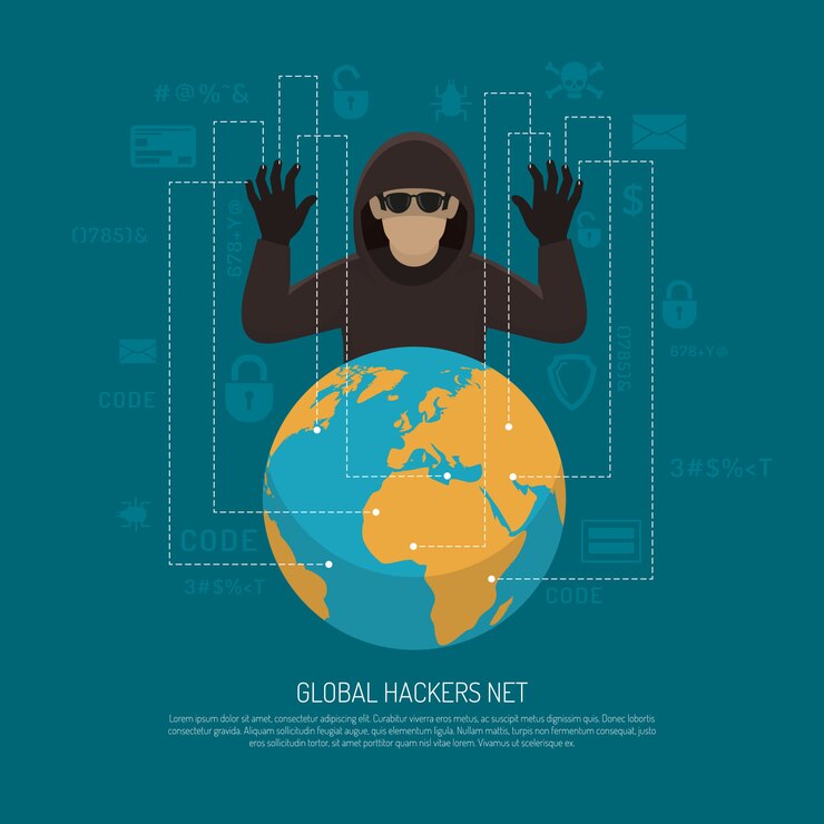 Vettore gratuito poster di sfondo simbolico netto hacker globale