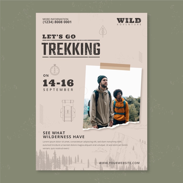 Poster di trekking avventura disegnato a mano