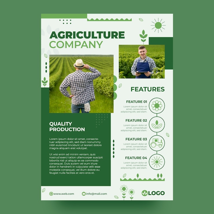 Vettore gratuito poster di un'azienda agricola di design piatto