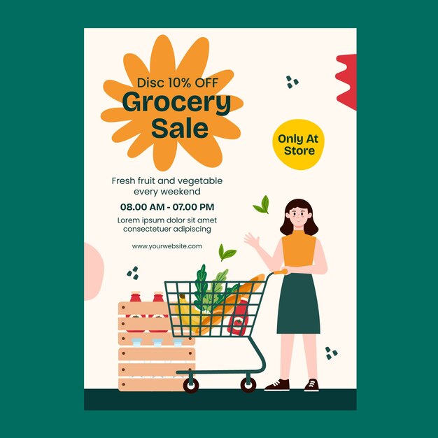 Poster di un negozio di alimentari disegnato a mano