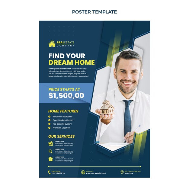 Poster immobiliare geometrico design piatto