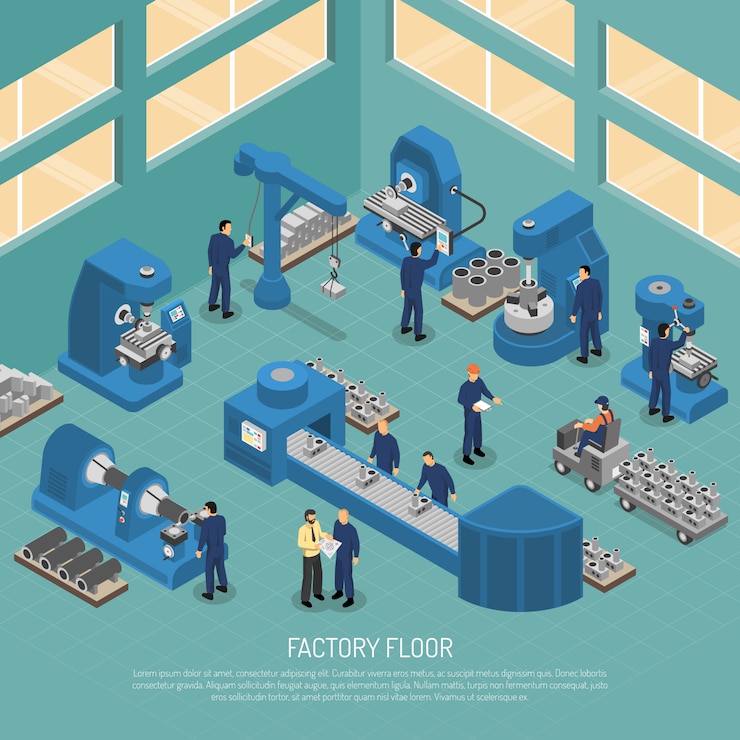 Vettore gratuito poster isometrico impianto di produzione di industria pesante