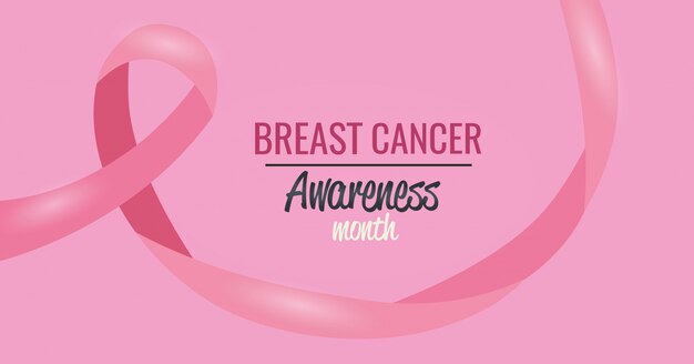 Poster mese consapevolezza del cancro al seno con nastro