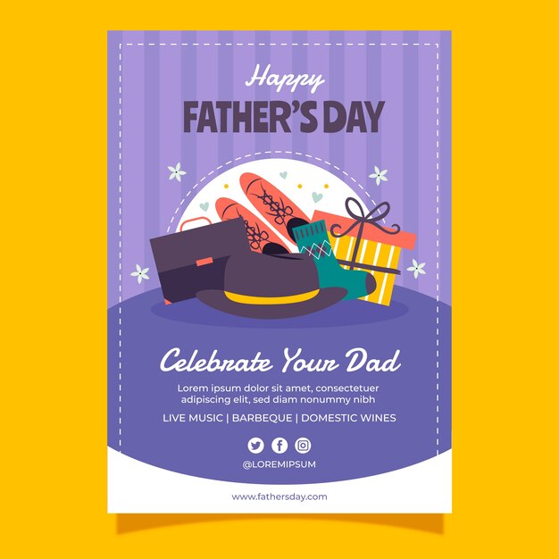 Poster o volantino piatto disegnato a mano per la festa del papà