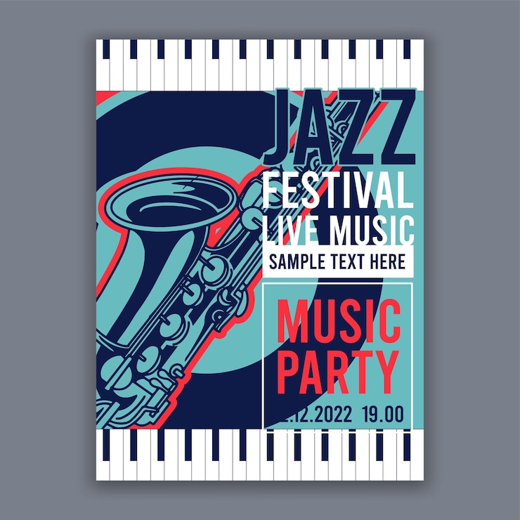 Vettore gratuito poster per jazz volantino banner moderno creativo per concerti di musica e festival illustrazione vettoriale