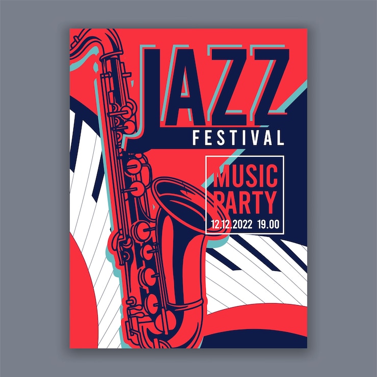 Vettore gratuito poster per jazz volantino banner moderno creativo per concerti di musica e festival illustrazione vettoriale