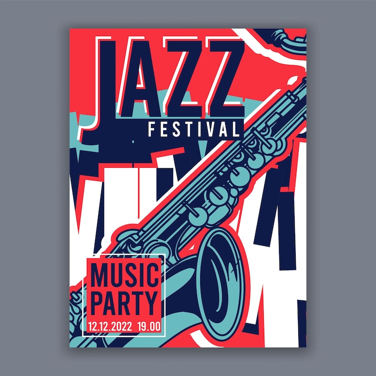 Vettore gratuito poster per jazz volantino banner moderno creativo per concerti di musica e festival illustrazione vettoriale