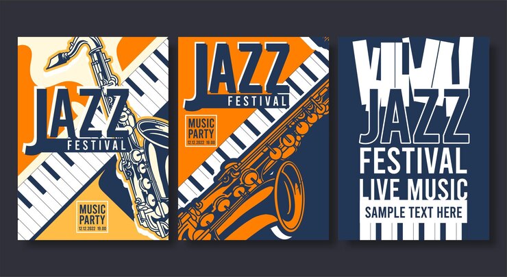 Vettore gratuito poster per jazz volantino banner moderno creativo per concerti di musica e festival illustrazione vettoriale