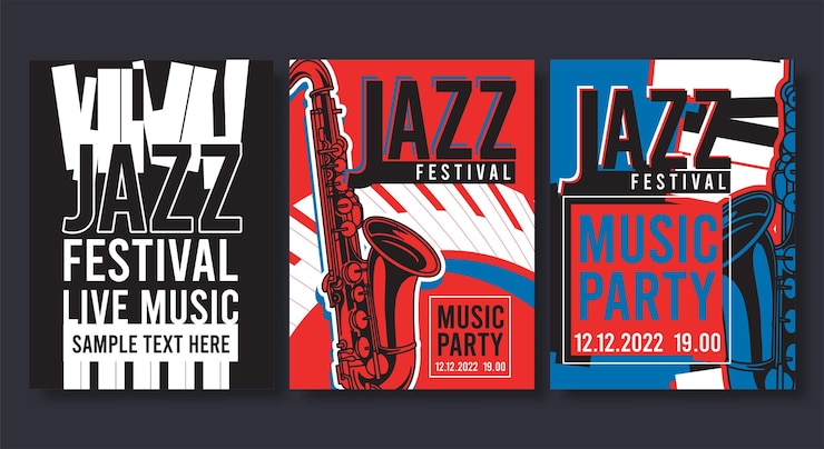 Vettore gratuito poster per jazz volantino banner moderno creativo per concerti di musica e festival illustrazione vettoriale